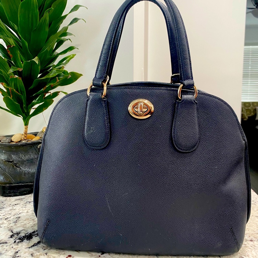 Coach Blue Leather Handbag with Detachable Strap